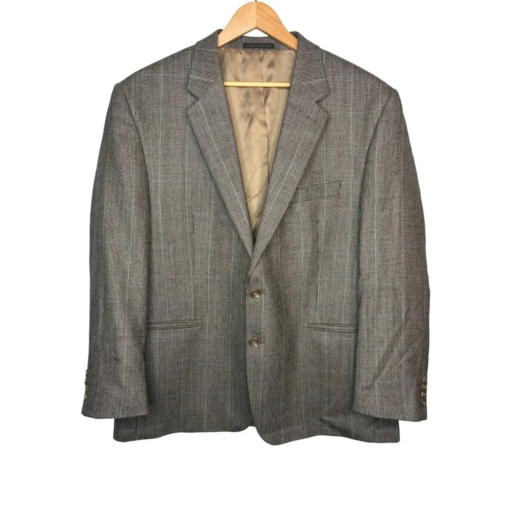 Chaps Sport Coat Mens 48R Brown Plaid‎ 100% Lambs Wool Two Button Blazer
